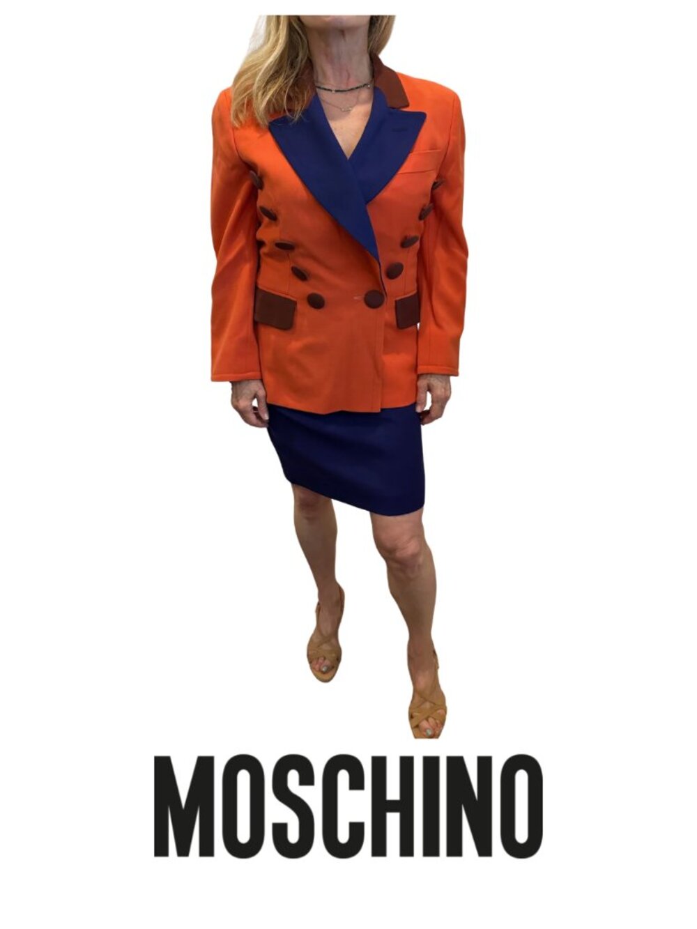 Vintage 1990s Franco Moschino Era - Skirt Suit - Sz 4 Orange, Purple